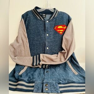 Superman Logo Snap Button Varsity Jacket